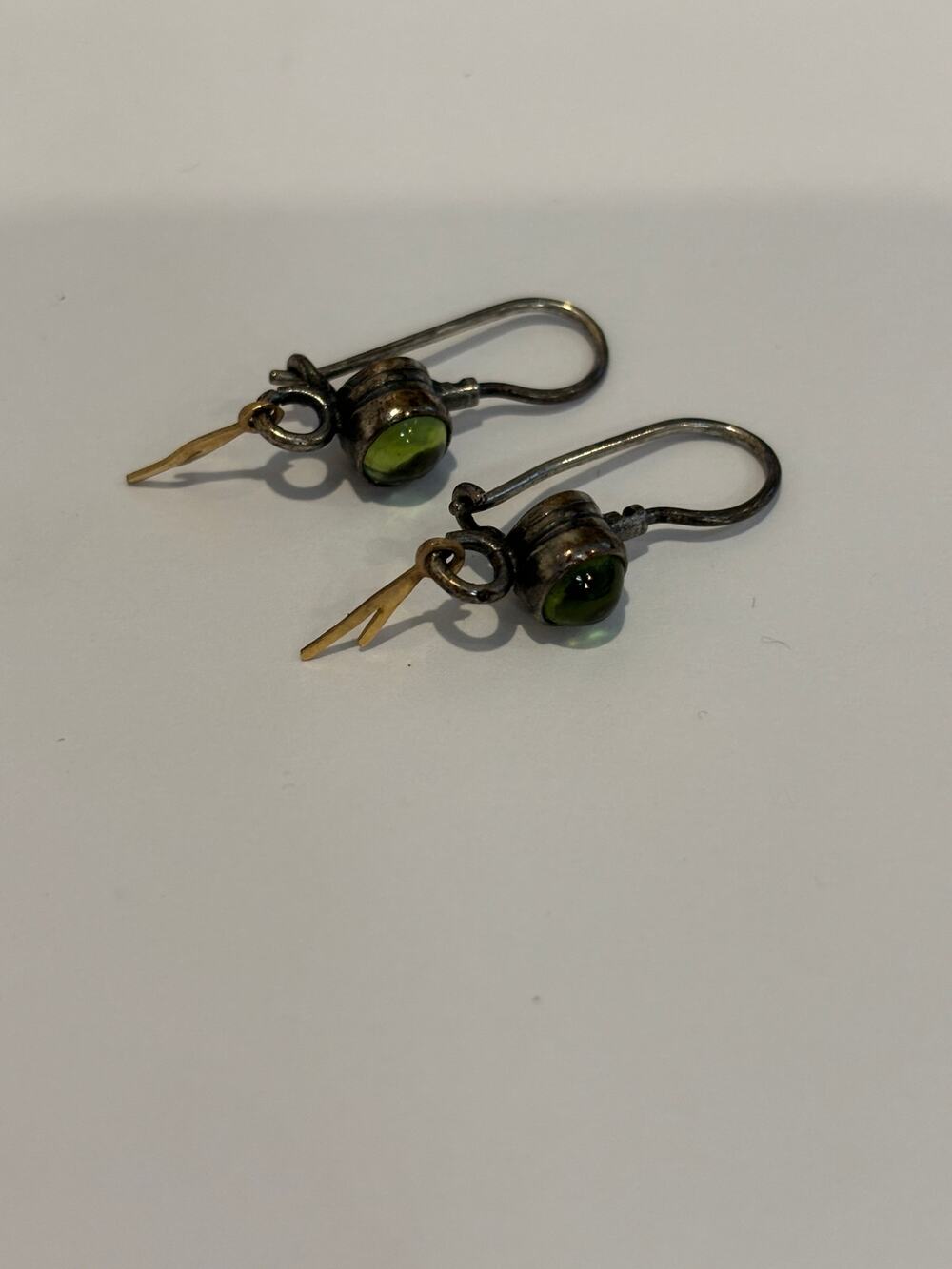 Vintage Sterling Silver Peridot Earrings with Small 14K gold Dangle Accents